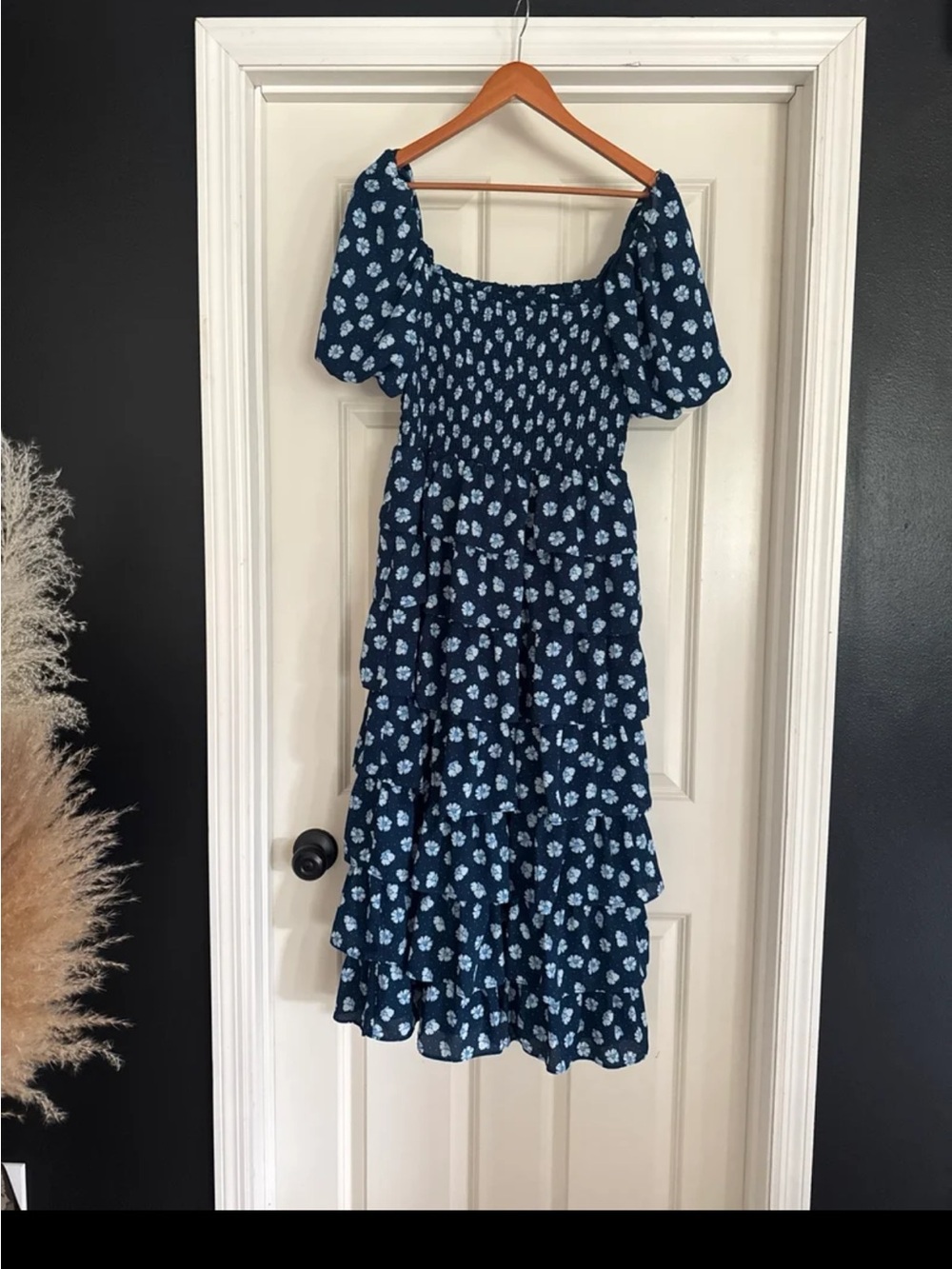 Crystal Doll Cottagecore Blue & White Floral Smocked Tiered Dress size Large - Picture 12 of 12